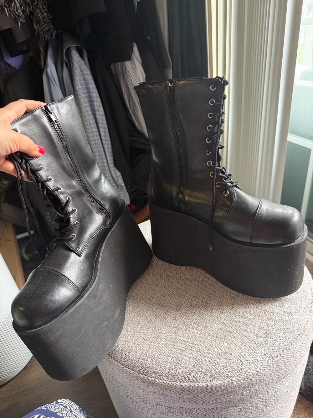 Black Platform Lace-Up Combat Boots for Women